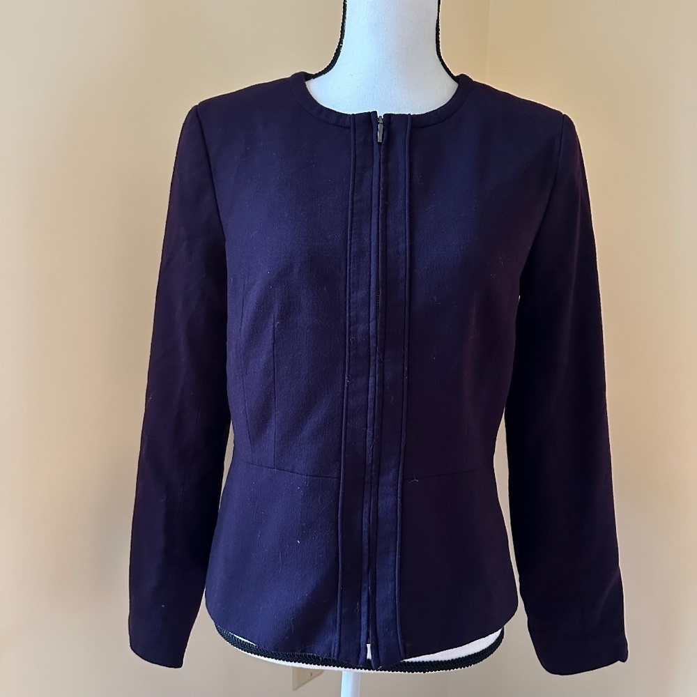 *TALBOTS* Dark Purple Italian Wool Flannel Zip Up Jacket Size 6